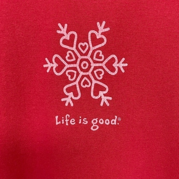 Life is Good Snowflake Festive Red Holiday Winter Tee S - Picture 7 of 7
